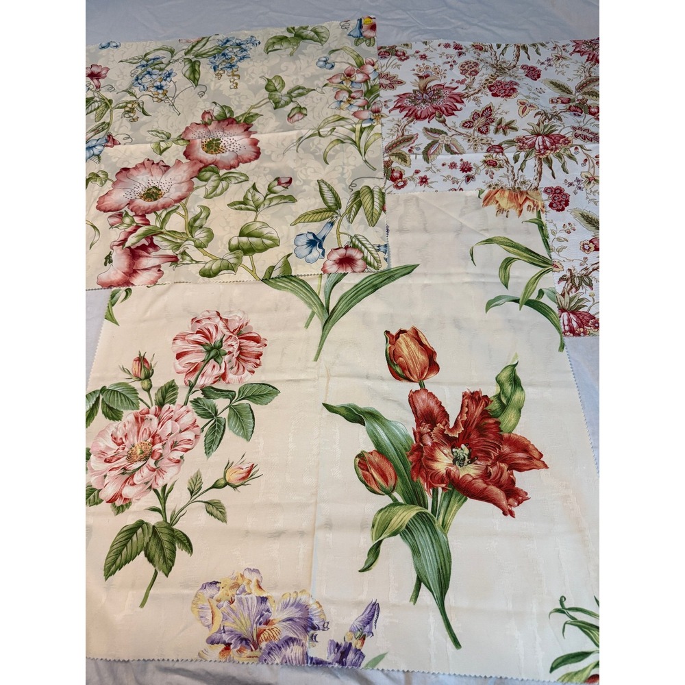 Lot of‎ 3 floral botanical white cream bkgrd design fabrics vintage new flowers